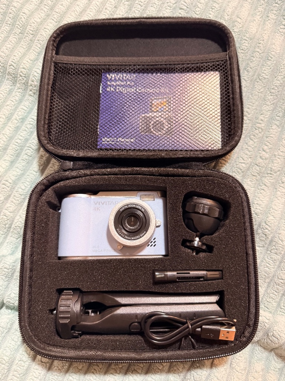 Vivitar SnapShot Pro 4K Digital Camera Kit 80MP 8X Zoom Flip Screen Blue NEW